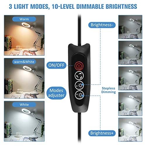Lupa Lupa 2 en 1 con luz y Soporte 3 Modos de Color Dioptría LED Regulable Continua Alta claridad para Trabajos cercanos lupas