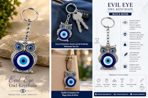 Image of GJ Premium Turkish Evil Eye Keychain for Car, Bike & Home | Nazar Protection Keychain, Good Luck Charm | Spiritual Metal Key chain for Men & Women