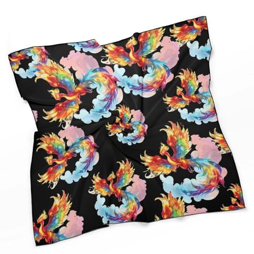Generic Rainbow Phoenix Fire Bird Head Scarf Square Bandana Neck Scarfs Hair Wrap Scarves for Women Men, 0ne size3