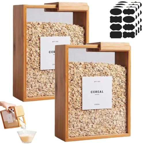 Dpptgh Caja de Madera for almacenar Cereales, dispensador de Alimentos Secos de Gran Capacidad (101 oz), Organizador de Cocina, contenedor hermético for despensa con Tapas, Organizador(2pcs)