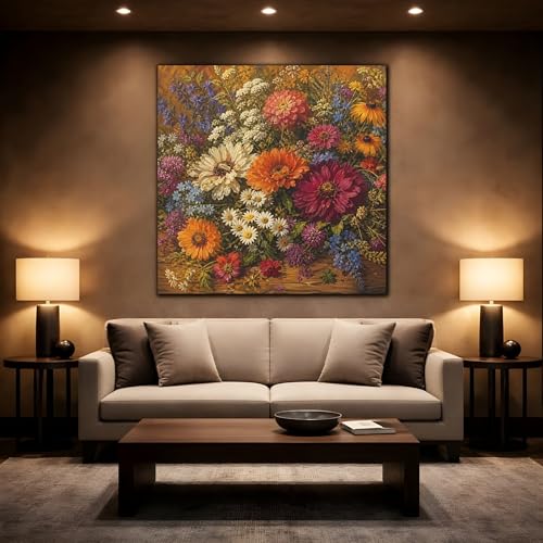 Tableau fleurs de style impressionniste au-dessus d'une console