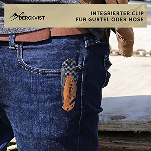 BERGKVIST® 3-in-1 pocket knife K20 two-handed knife can be carried, sharp folding knife, survival knife and outdoor knife with wooden handle incl. whetstone & belt bag - Image 6