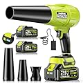 Electric Leaf Blower Cordless,580000RPM Lightweight Handheld Leaf Blower with 2 x 4.0Ah Battery and Charger,Powerful Battery Blower with 3 Extended Nozzle for Lawn Care, Patio Cleaning and Dust