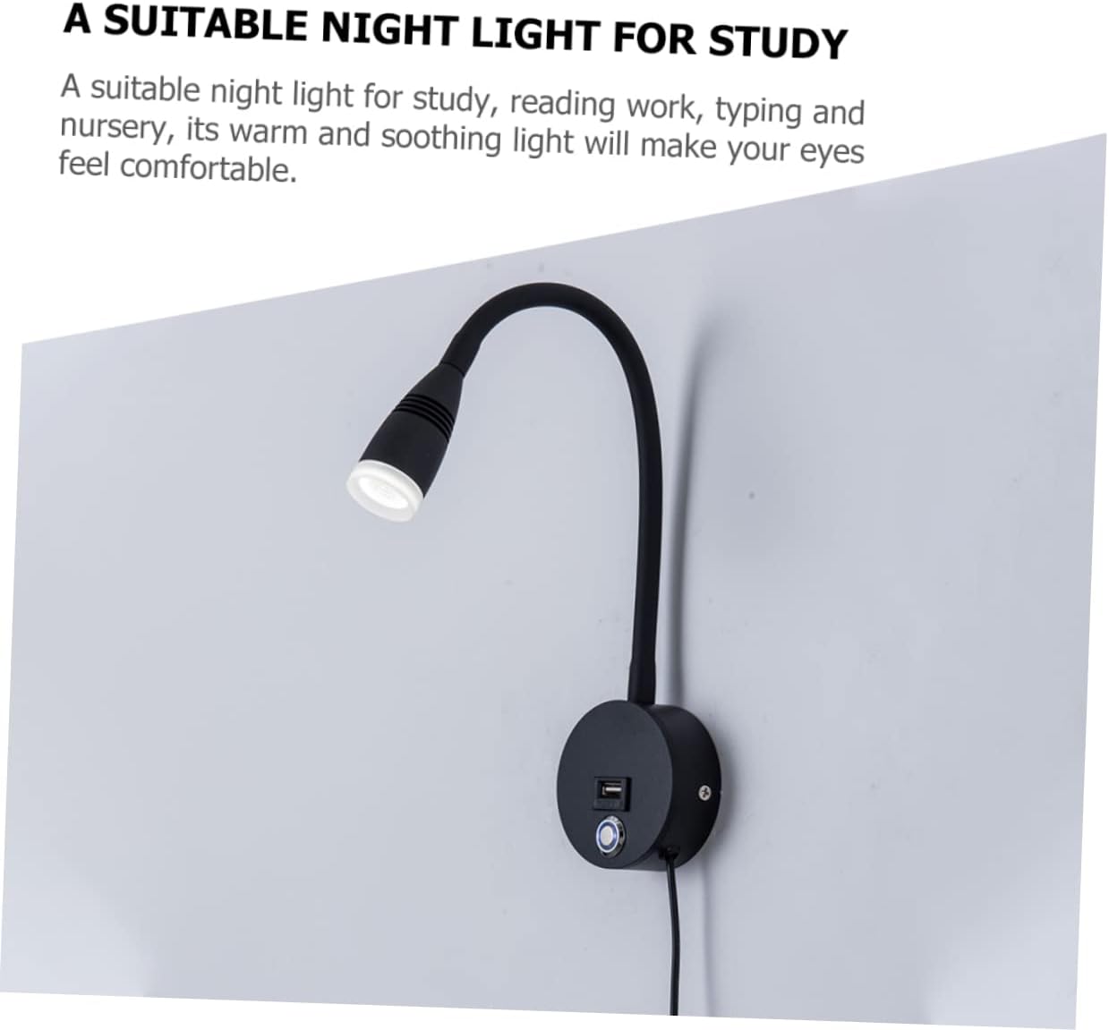 Lurrose LED Wall Mounted Reading Light Dimmable Three-Color Temperature Soft Tube Design USB Port for Bedroom and Bedside Use
