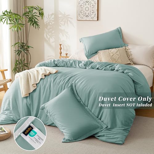 Image of MILDLY Duvet Cover 90 inchx98 inch Ultra Soft Comforter Cover Set 3pcs, Teal | Washed Microfiber Cotton-Like, Breathable Comfort, Hidden Zipper, Corner Ties, OEKO-TEX Certified, Fade Resistant