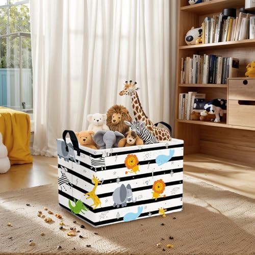 Image of Kid Cute Nursery Storage Basket Baby Toy Clothes Storage Bin Playroom Bedroom Decor Basket(Animal Jungle)