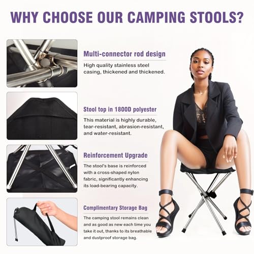 Folding Camping Stool - 13.8" BBQ Small Foldable Stool for Adults - Ideal for Outdoor Activities, Hiking, Barbecue, Bonfire, Travel- 275 lb Weight Capacity with Carry Bag (1) - Image 4