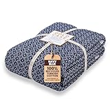 Gold Hülle Überwurfdecke für Bett – 100 prozent recycelte türkische Baumwolle – Retro, leichte, weiche Überwurfdecken für Bett & Wohnzimmer – Queen-Size-Größe, gemütliche Decken – 90 x 90 cm – Marineblau