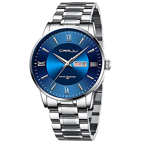 Image of CRRJU Men's Fashion Luxury Stainless Steel Watches for Men Business Auto Date Chronograph Analog Quartz Wristwatches