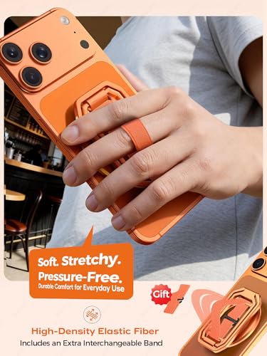 Image of 【On-the-Go】Pro Aluminum Phone Grip Stand for MagSafe,【Extendable】360 Rotatable Magnetic Ring Holder with【Anti-Slip】Finger Strap for iPhone 17 16 Pro Max Portrait Landscape & Mag Safe Case - Orange