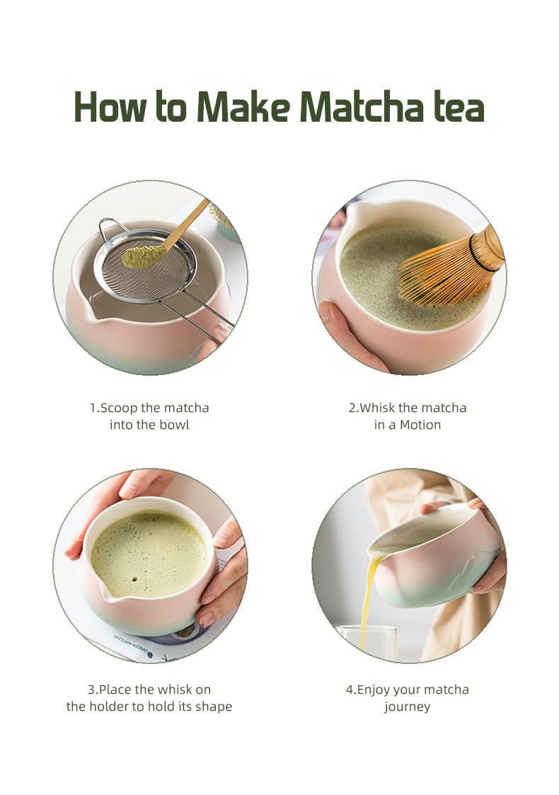 Japoński zestaw do herbaty Matcha Zestaw do herbaty Matcha Bowl Bambus Trzepaczka Matcha łopata sitko Uchwyt na trzepaczkę Matcha Trzepaczka Zestaw Matcha N4