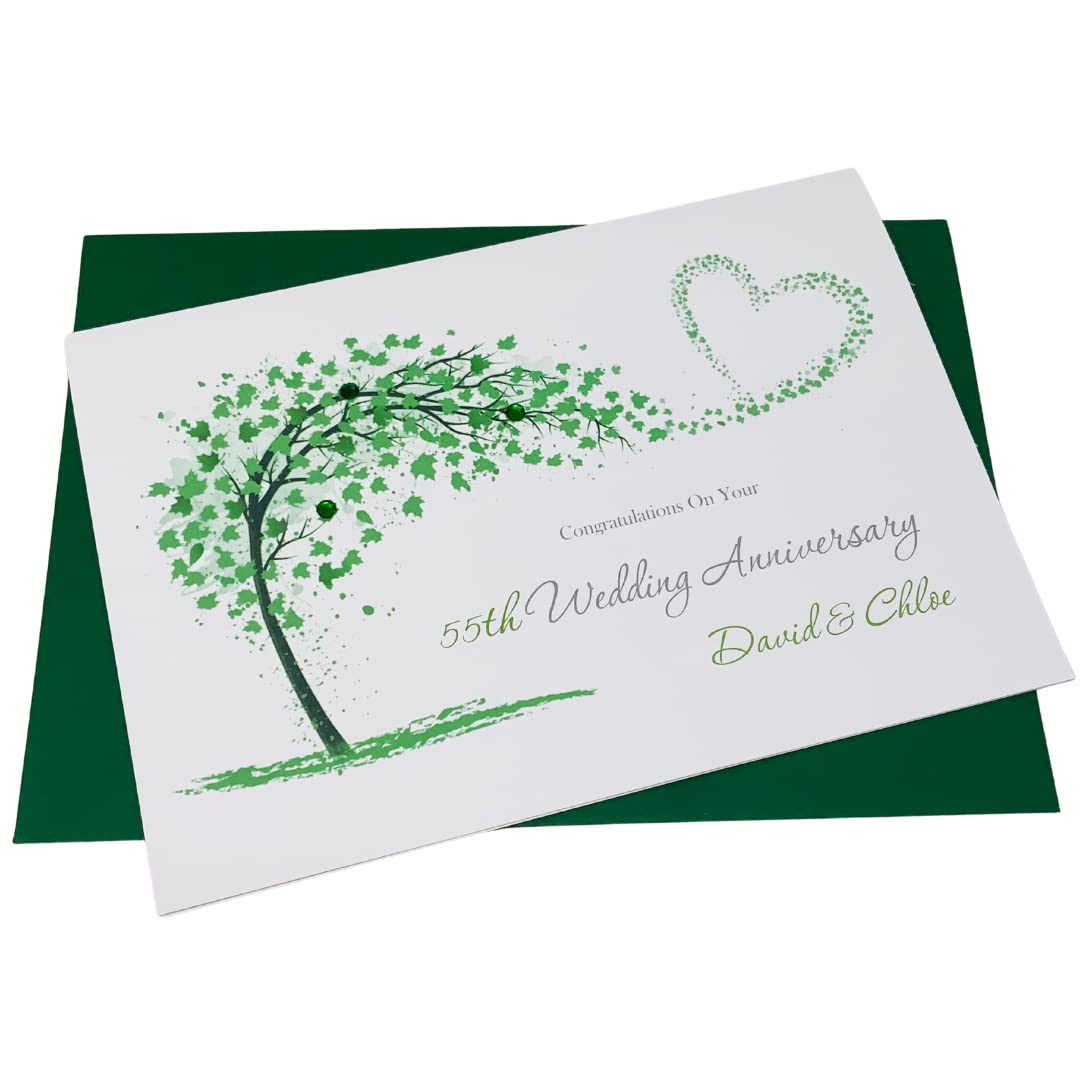 55th Wedding Anniversary Card - Emerald 55 Year Fifty Fifth Anniversary Greeting Card, Personalised Gift for Wife, Husband, Parents, Couple Friends - Various Designs (Sweeping Heart) โ image 1