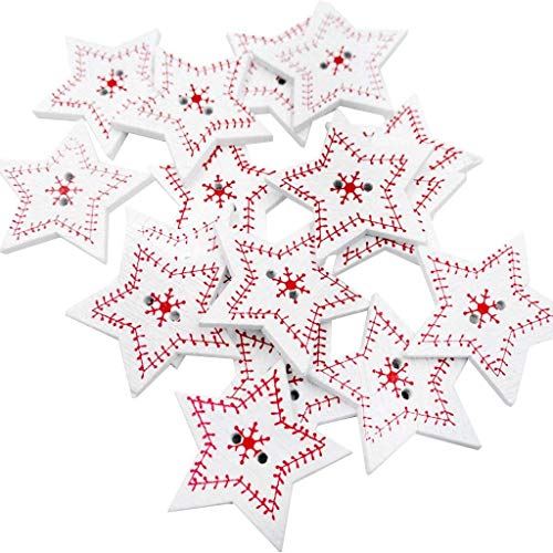 Lot de 25 boutons en bois de 30 x 30 mm, motif flocon de neige en forme d'étoile à cinq pointes de Noël, décoration artisanale pour couture - Multicolore Cover