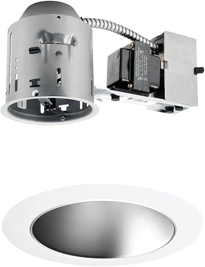 TC44R & 447HZ-WH Combo 4-Inch Low-Voltage TC rated Remodel Recessed Housing with Adjustable/Downlight Haze Finish Cone Reflector, White Trim Ring