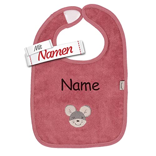 LALALO Sterntaler Lätzchen personalisiert mit Namen (bestickt) Maus Mabel in Rosa (2 St.), GOTS zertifiziert Baby & Kleinkind Bio Spucktuch, Mädchen Klettlätzchen Halstuch/Babylätzchen