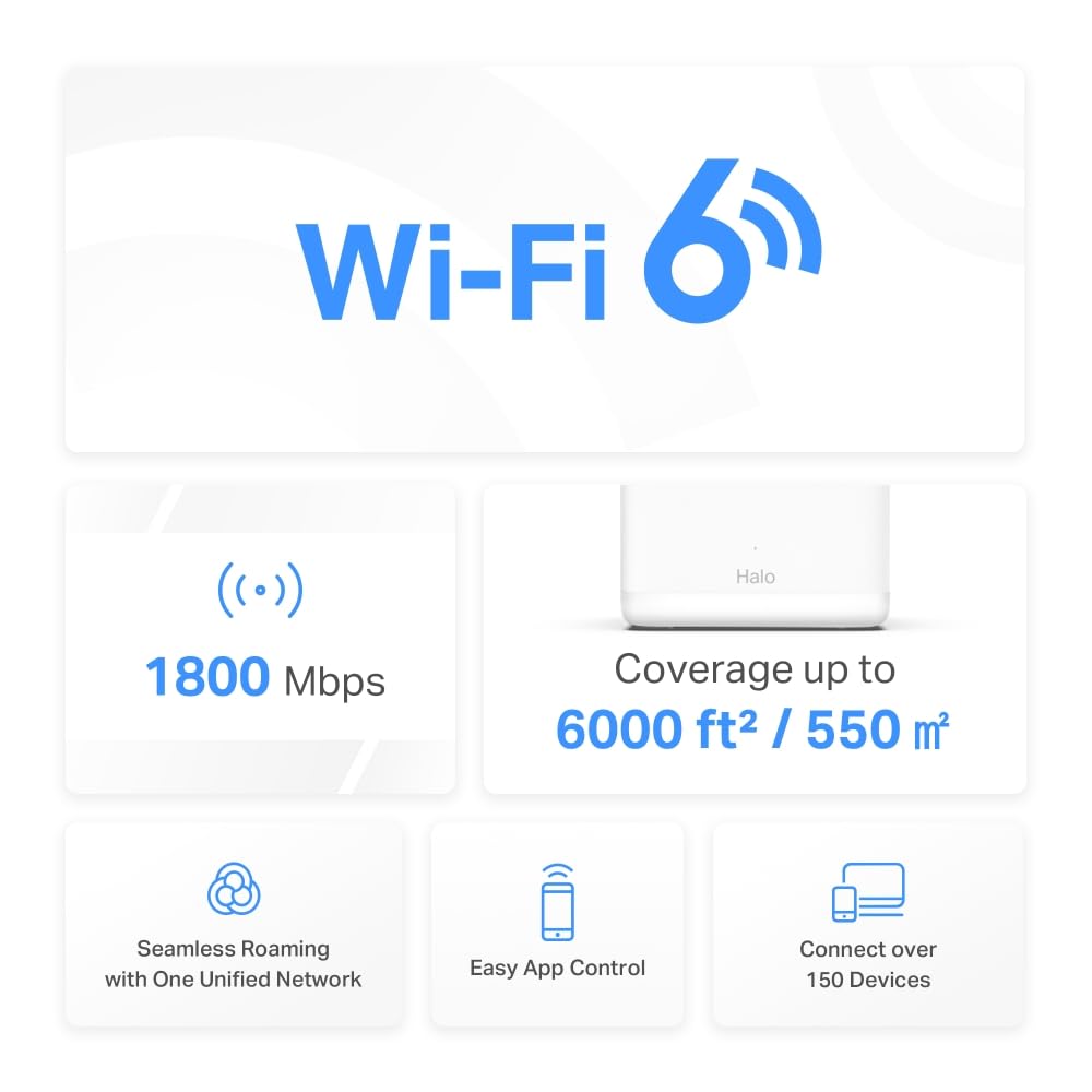Mercusys Halo H1500X - Set Wi-Fi 6 Mesh Wi-Fi (confezione da 3), router e ripetitore Dual Band AX1500, porta Gigabit, consigliato per case con 3-5 camere da letto