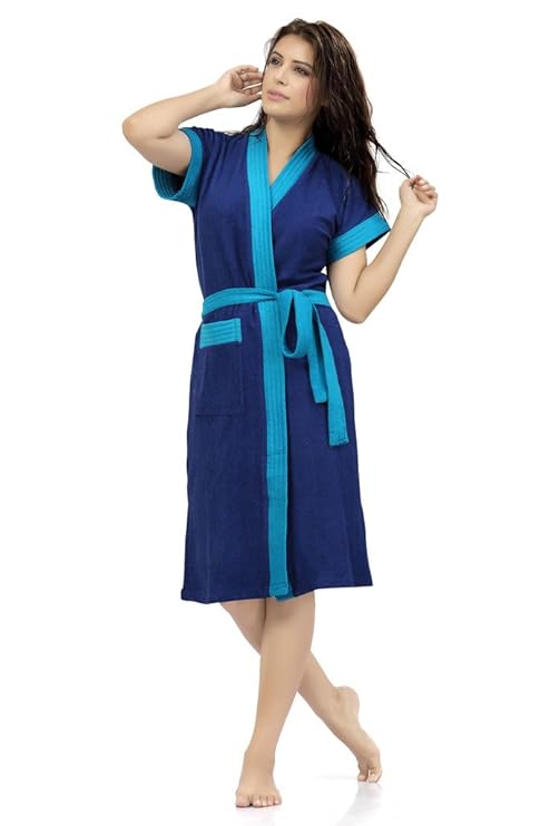 Superior Double Shaded Cotton Bathrobe (Blue, Free Size)