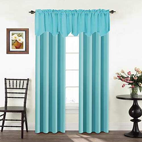 Turquoize Blackout Curtain Valances Solid Rod Pocket Scalloped Valances Small Curtain Panels for Kitchen Window/Bedroom/Barthroom, 52" x 18" Inches, 2 Panels, Aqua - Thumbnail 3