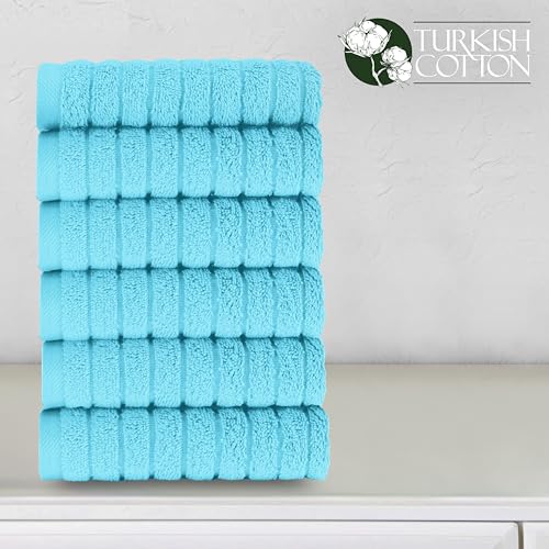 Image of Elegant Comfort 100% Turkish Cotton Corduroy Ribbed Luxury Washcloths 6 Pack Soft 13 x 13 Inch - Higly Absorbent, Durable, Quick Dry, Spa Premium Hotel Quality for Bathroom or Travel, Aqua