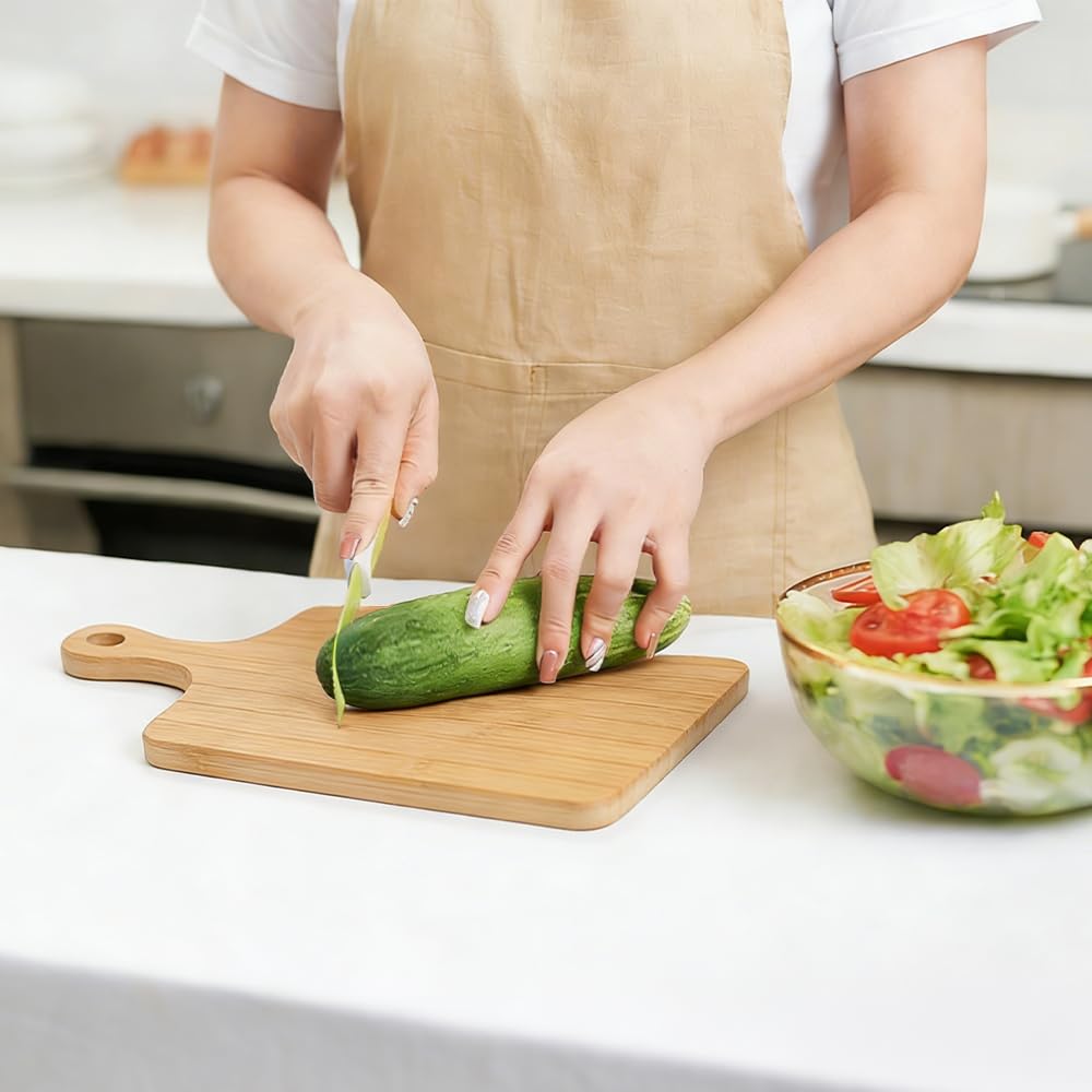 10pcs Taglieri in Bambù con Manico per Carne,Pizza,Formaggio,Pane | 28x12.7x0.8cm, Taglieri in Bambù per Servire, Tagliere in Bambù da Cucina, per Verdure Bistecca Teglia
