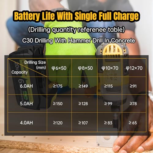Image of 2 Pack True 6.0Ah Capacity Lithium Ion Replacement Battery Suitable for Dewalt 20V Max Tool, High Power Cell for DCB200 DCB201 DCB203 DCB204 DCB207 DCB181 DCB180 DCD /DCF /DCG Series Tools