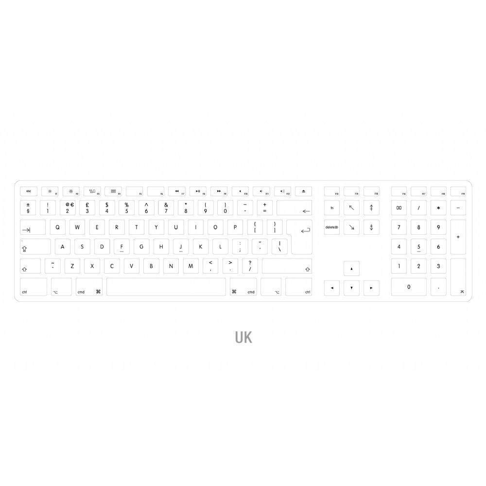 Matias FK318S-UK - Tastiera USB in alluminio, per Apple Mac OS, QWERTY con layout britannico, con tasti piatti reattivi e tastierino numerico aggiuntivo, colore: Argento/Bianco