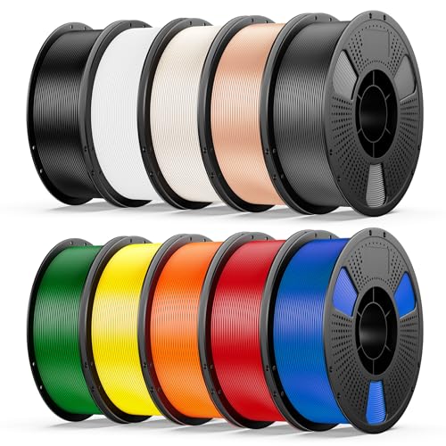 Image of 10kg Elite PLA+ 3D Printer Filament Bundle Multicolor, PLA Plus Filament 1.75mm, 1kg per Spool, 10 Pack (Black+Jade White+Cream White+Grey+Cobalt Blue+Green+Orange+Red+Yellow+Beige)