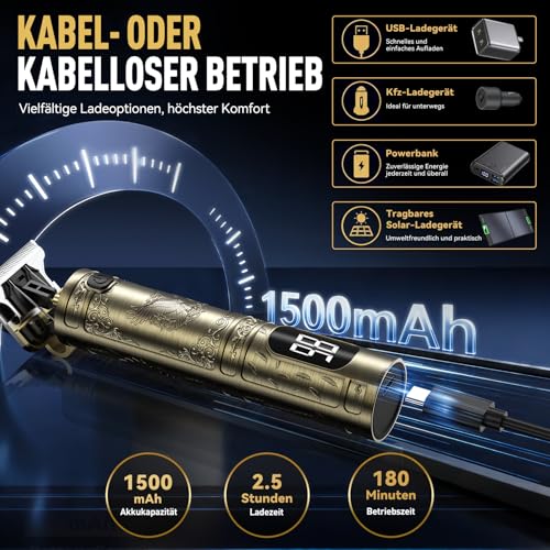 Haarschneidemaschine, Barttrimmer Herren Profi Set, Trimmer Herren mit LED Anzeige, Präzisions Haartrimmer Herren für Konturen… – Ansicht 3
