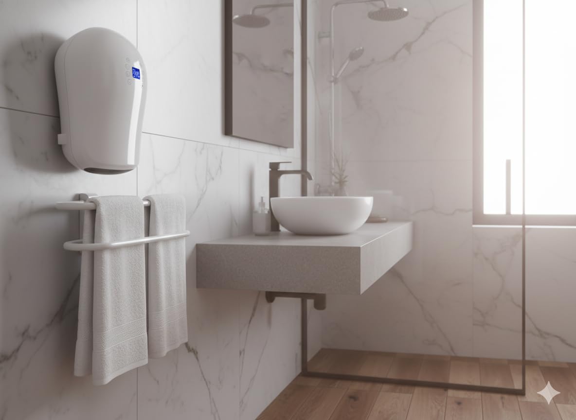 DREXON – Sèche-Serviettes Soufflant Électrique 2000 W – Double Barre Porte-Serviettes Indépendante – Chauffage Rapide – Thermostat Électronique – Minuterie 24h – IP24 – Salle de Bain - Modèle TEXAS