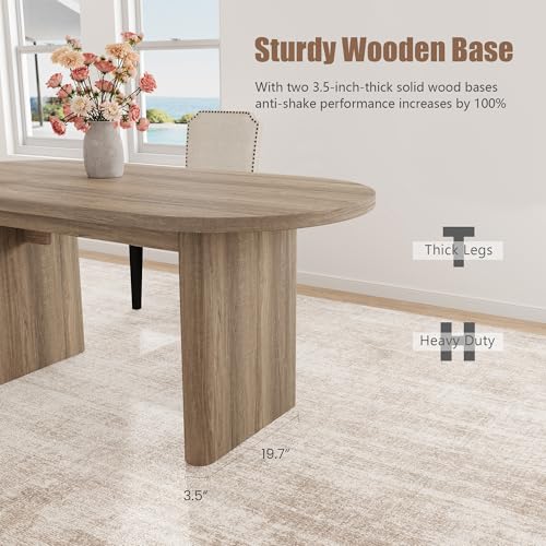 Image of GarveeHome Oval Dining Table for 6-8 People, Long Large Kitchen Table with Thick Sturdy Wooden Base, Farmhouse Dining Room Table for for Kitchen, Living Room, Office (63 inch Long,Rustic Pear)
