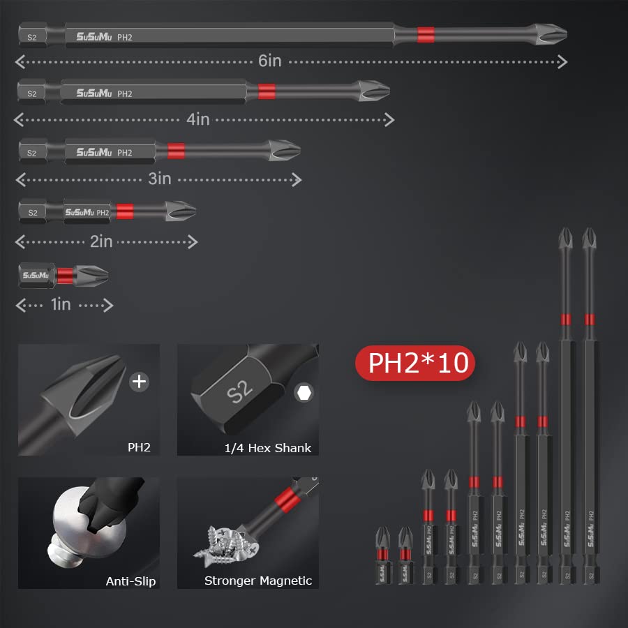 Phillips Bits 2 Impact 10pcs 1 2 3 4 6 Inch Impact Duty