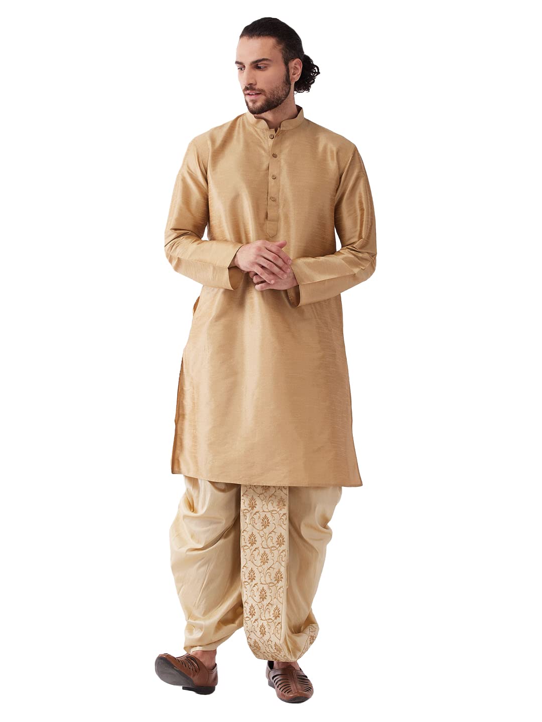 vastramay Silk Men's Solid Kurta And Embroidered Traditional Dhoti Set_Vasmk001Ndt006Mother-picture-34