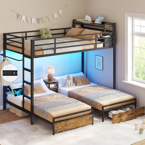 DICTAC Triple Bunk Bed for Kids with Storage Drawers and