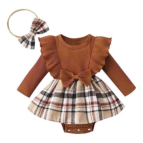 Siyova Brown Plaid Baby Girl Romper Set Cover