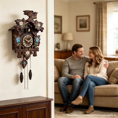 Handcrafted Edelweiss Cuckoo Clock, Black Forest Style, Quartz - Image 5