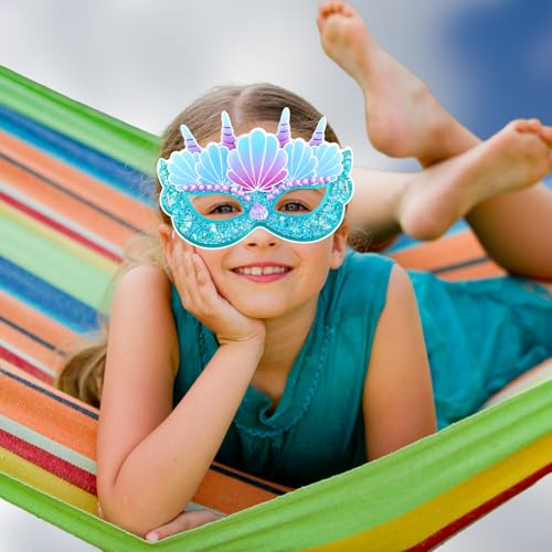 Máscaras de sirena Konsait de papel infantil con cuerda elástica pack de 16 unidades para disfraz 5