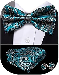 Barry.Wang Paisley Mens Bowtie Set,Pre-tied Bowties Pocket Square Cufflink Formal/Casual