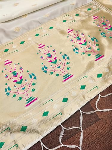 Image of DEVANGI Women's Woven Paithani Banarasi Silk Dupatta /Chunni For Women, Floral Print 1 Meter Wide and 2.3 Meter Length Printed Designer Dupatta /Chunni For Girls