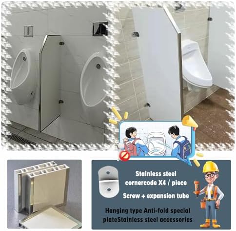 Durable Wall-Mounted Men's Urinal Screen Partition, PVC with Accessories for Schools & Public Restrooms - Enhance Hygiene & Functionality