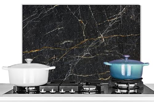 KitchenYeah© Antisalpicaduras Cocina 60x40 cm Protector Salpicaduras Pared Chapa Aluminio Kitchen Panel Vitrocerámica Accesorios Salpicadero Decoración Mármol - Negro - Oro - Gris