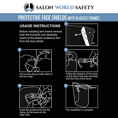 Image of TCP Global Salon World Safety Face Shields with Black Glasses Frames (20 Packs of 10) - Ultra Clear Protective Full Face Shields to Protect Eyes, Nose, Mouth - Anti-Fog PET Plastic, Goggles