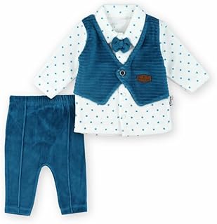 طقم قطيفة للاولاد البيبي من كوزي، لون تركواز وابيض | 3-6 اشهر | فلاور لايف