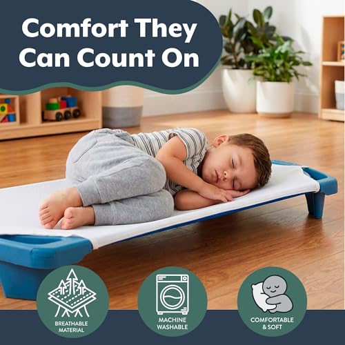 Image of Children's Factory Cot Sheets for Daycare, Standard Size 50.5 inch x 22.5 inch, Soft Breathable Fitted Sheets, Daycare Essentials, White, Single