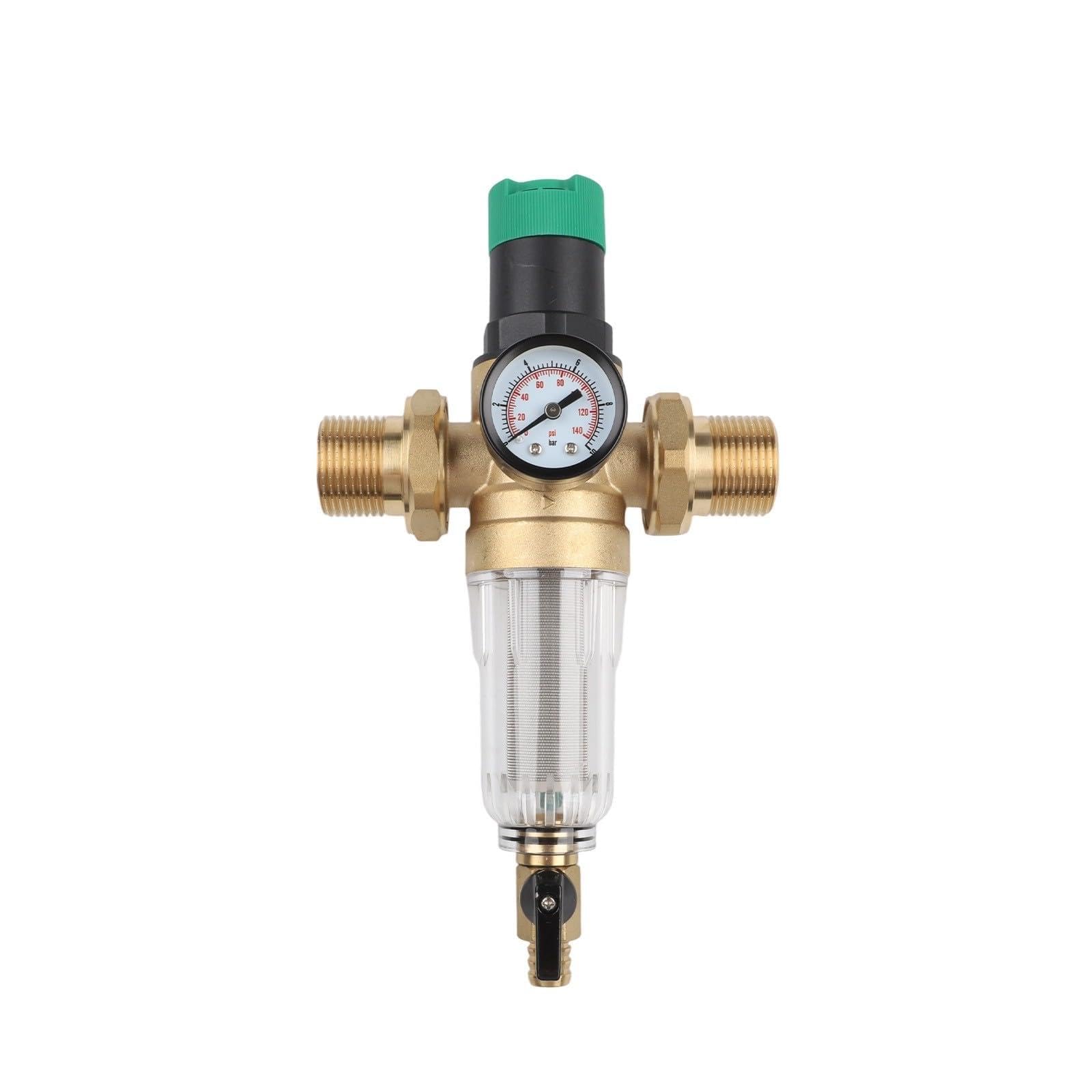 Riduttore di pressione dell'acqua con filtro di ritorno e manometro, in ottone resistente alle infiammazioni, filtro integrato in acciaio inox per impianti idrici domestici, regolabile DN15