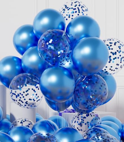 AULE Ballon Bleu Confettis Métallique: 42 Pièces 12 Pouces Ballons Anniversaire Bleu Ballons de Baudruche à Hélium Homme Ballon Gonflable Décoration pour...