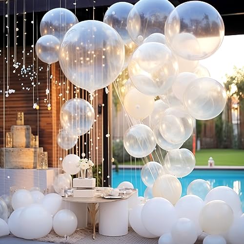Image of RUBFAC 129pcs Clear Balloons Different Sizes 18 12 10 5 Inches for Garland Arch, Transparent Balloon for Birthday Baby Shower Wedding Party Decoration