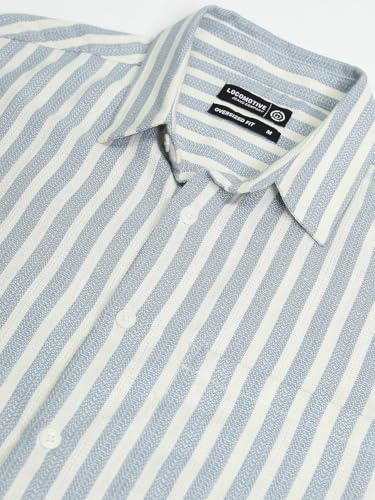 Image of Locomotive Men's Oversized Shirts | Striped | Half Sleeves | Spread Collar | Casual Shirts | Stylish Shirt