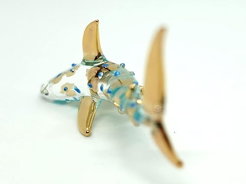 Miniatura 4 de Figuras miniatura de ballena y tiburón, animales marinos, arte de vidrio soplado a mano, regalo coleccionable para decorar (tono azul)