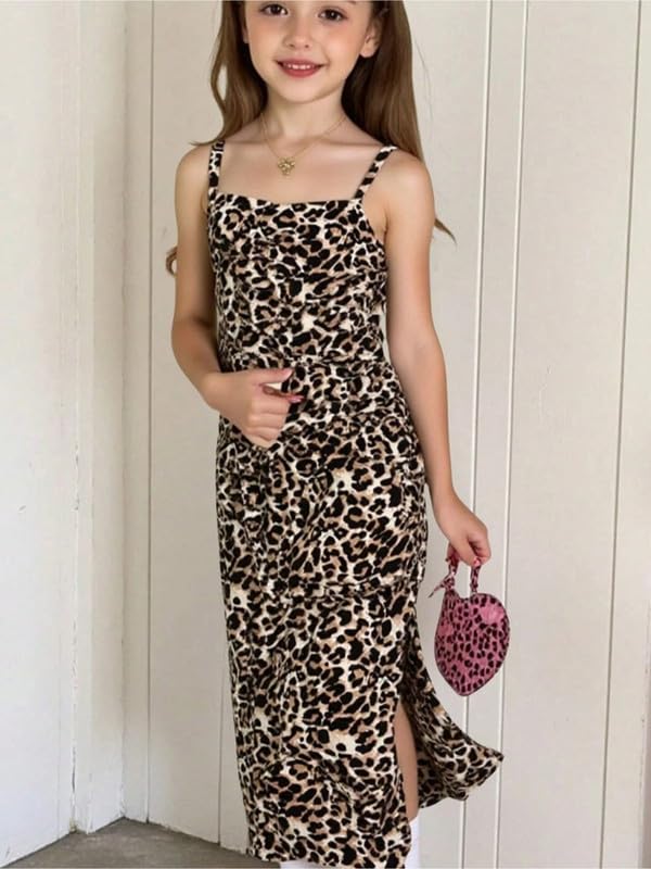 Image of Niren Enterprise Black Leopard Printed Midi Sleeveless Square Neck Stylish Girls Party Dress