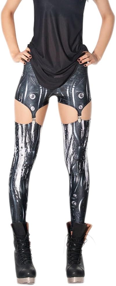 Women Mechanical Robot Suspenders Printed Leggings Digital Printed Garter Pants